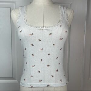 H&M White Floral Camisole with Lace Trim